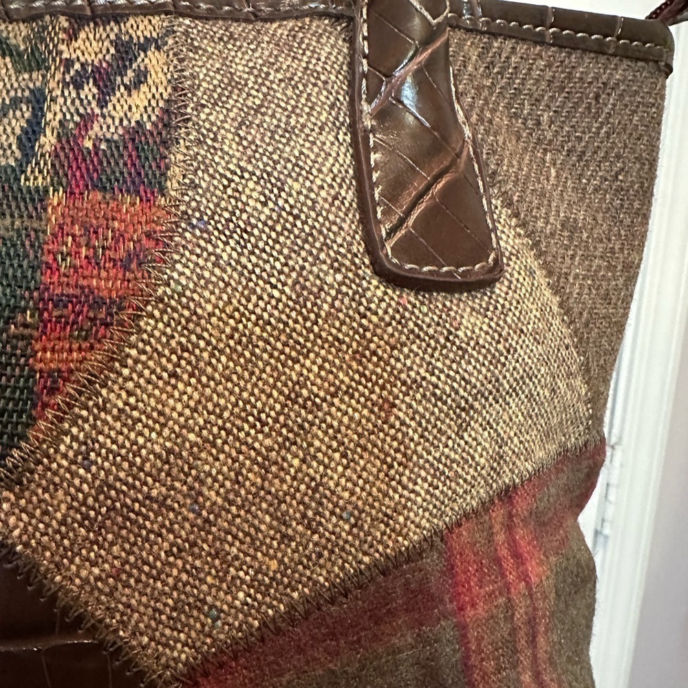 Womens Patchwork Handbag Small Corduroy Plaid Faux Leather Hobo Boho Zip Pockets - Picture 2 of 10